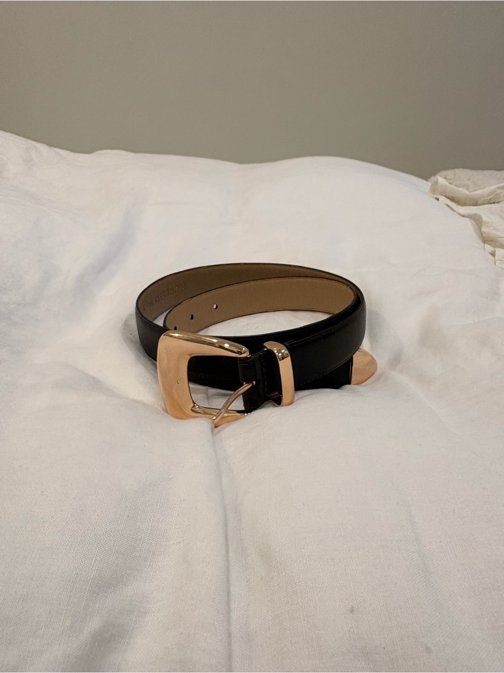 Nordstrom Black Leather Belt with Gold-Tone Buckle